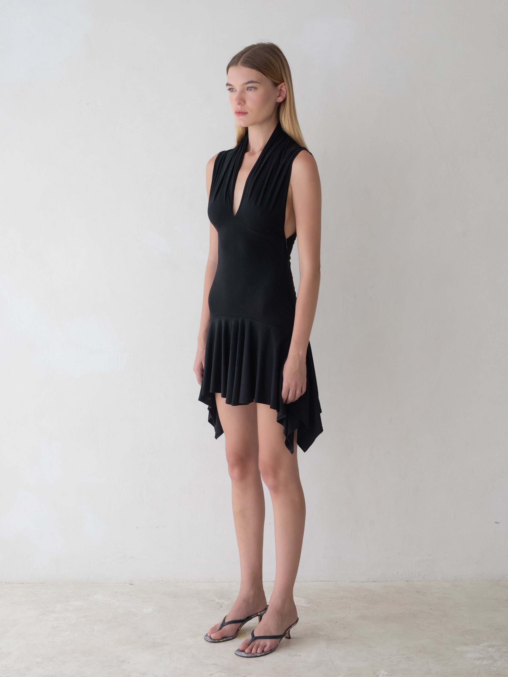 by nicola belle frill mini dress By Nicola Belle Frill Rib Knit Mini Dress Black Size 6